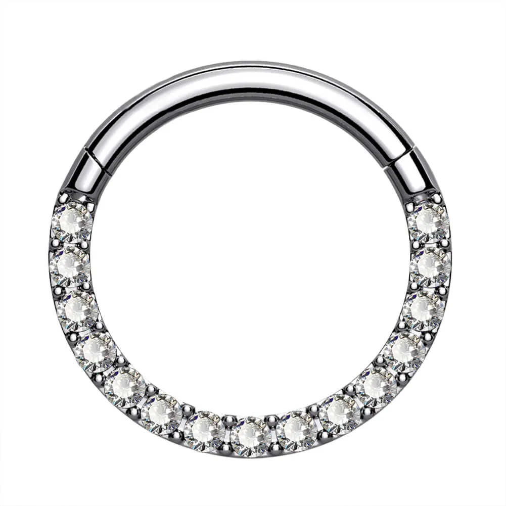 16G Crystal CZ Titanium Hinged Segment Septum Ring