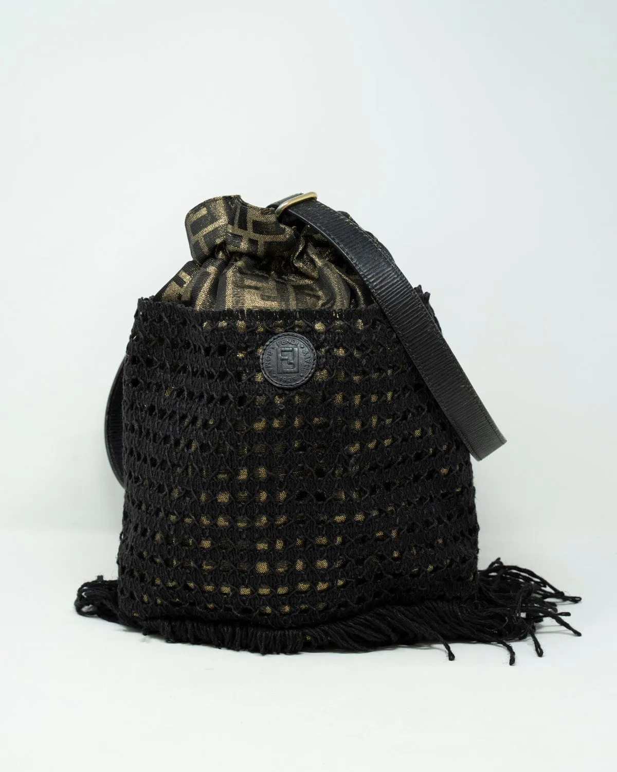 31. LP x C Fendi black crochet and fringe bucket bag- AWL2469