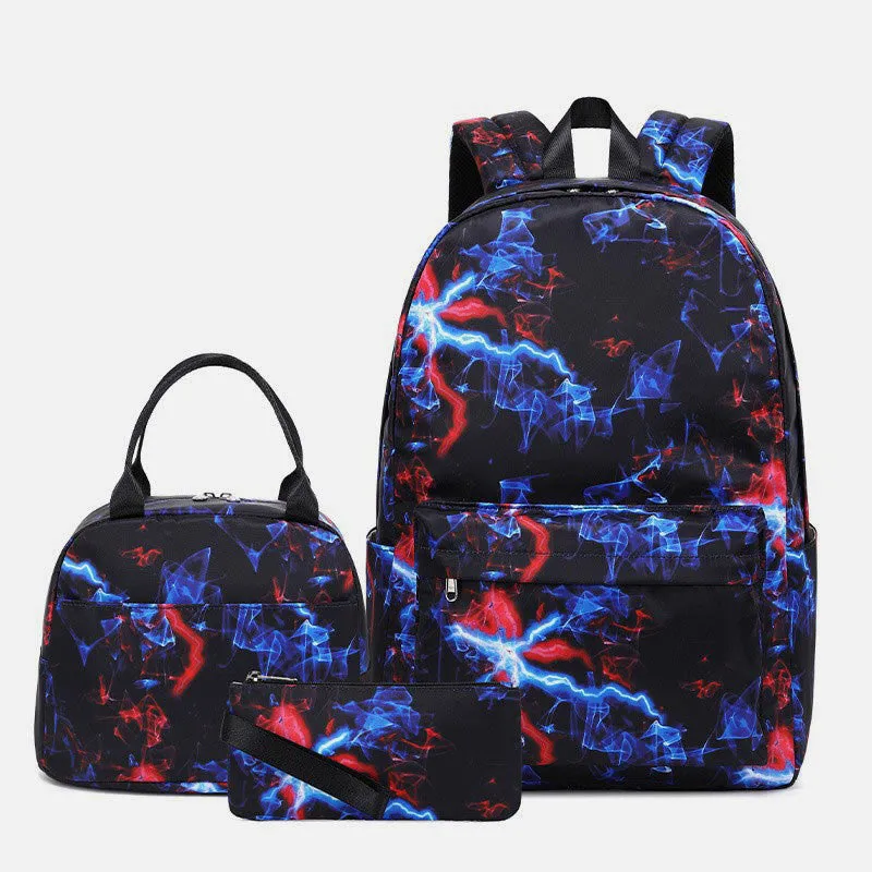 3Pcs Tie-Dye School Bag Set Backpack Lunch Bag Pencil Case