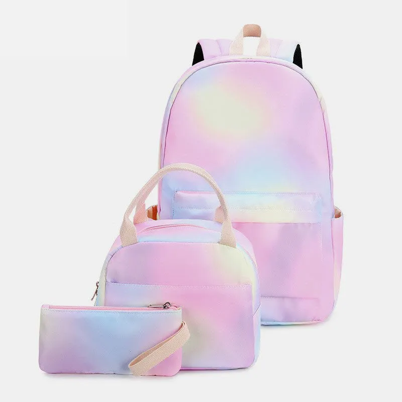 3Pcs Tie-Dye School Bag Set Backpack Lunch Bag Pencil Case
