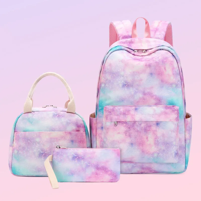 3Pcs Tie-Dye School Bag Set Backpack Lunch Bag Pencil Case