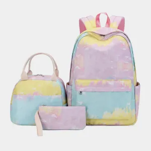 3Pcs Tie-Dye School Bag Set Backpack Lunch Bag Pencil Case