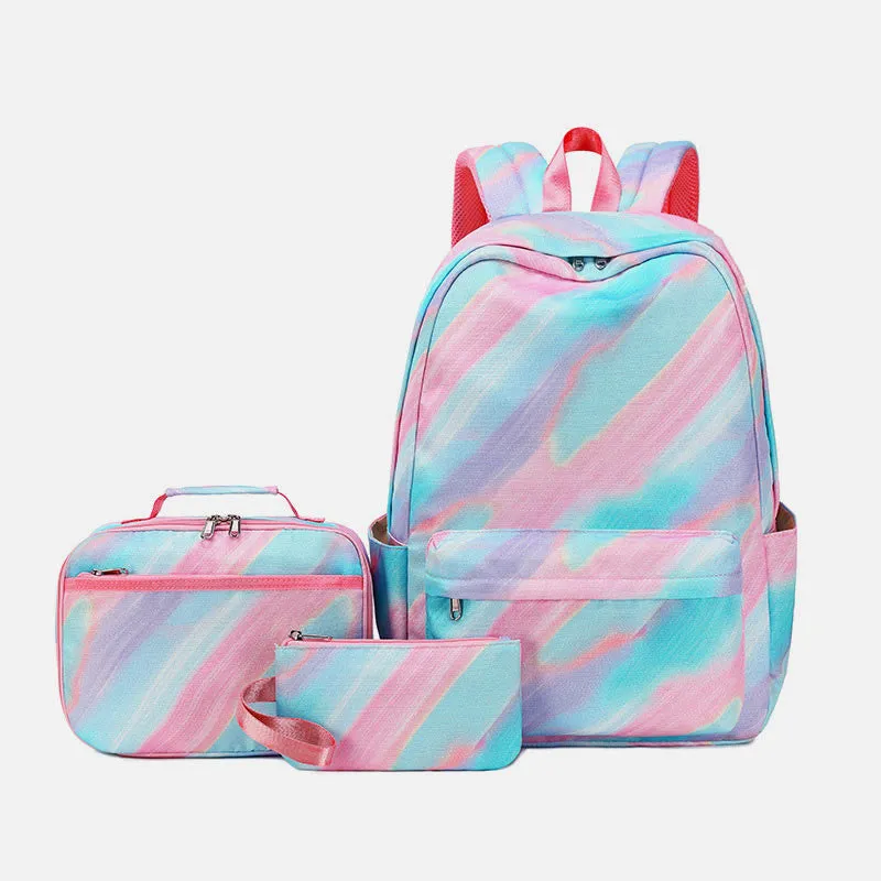 3Pcs Tie-Dye School Bag Set Backpack Lunch Bag Pencil Case