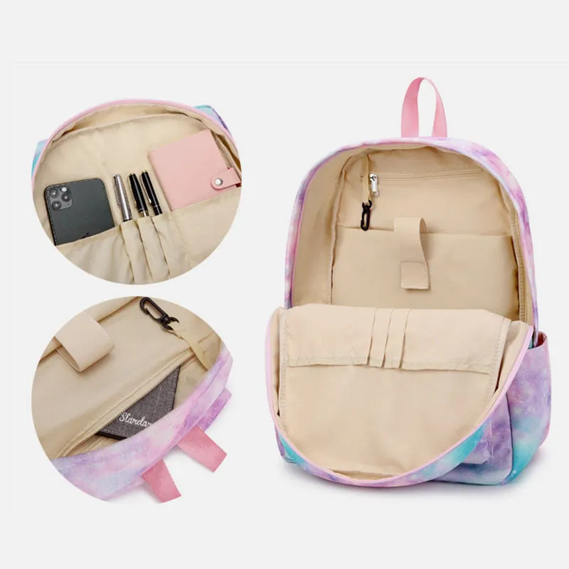 3Pcs Tie-Dye School Bag Set Backpack Lunch Bag Pencil Case