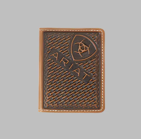 Ariat Mens Brown Sunburst Basketweave Leather Bi-Fold Wallet A3556902
