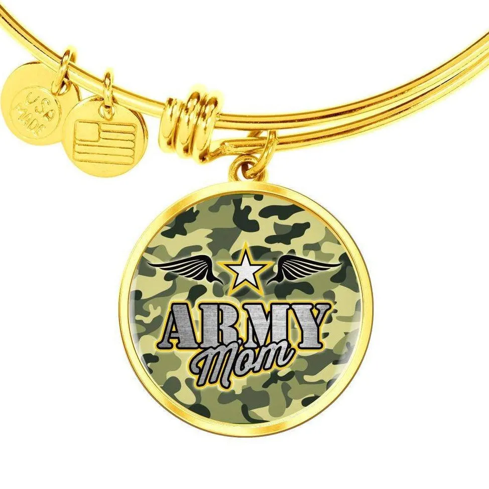 Army Mom Bracelet 18K Gold Circle Pendant