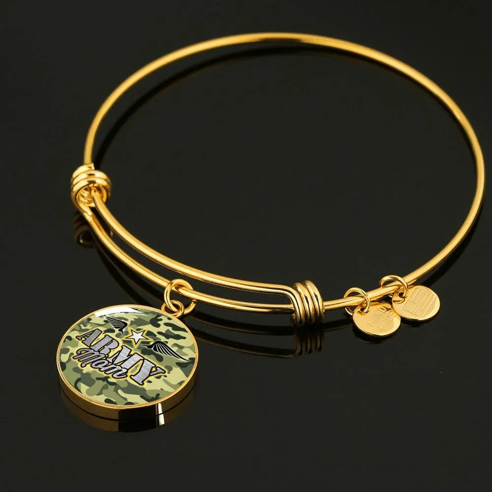 Army Mom Bracelet 18K Gold Circle Pendant