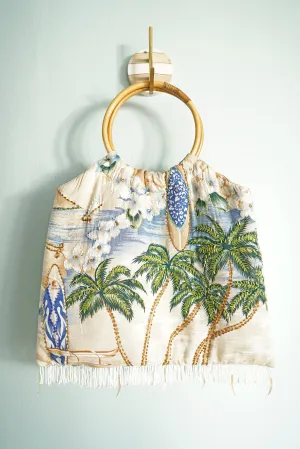 Beaded Tropical Hawaii Fringe Purse With Bamboo Handles