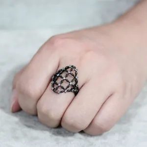 Black Stainless Steel Ring with AAA Grade CZ in Clear for Women Style TK3749
