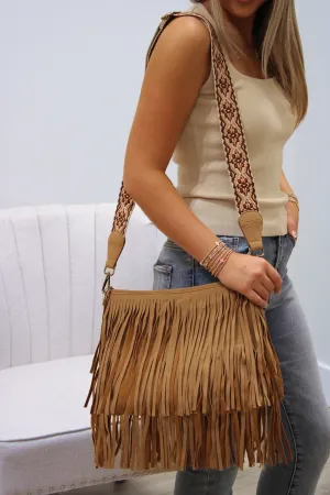 Brandy Suede Fringe Crossbody Bag - Tan