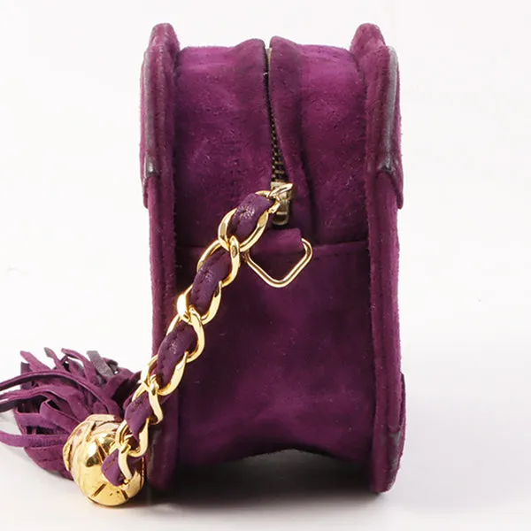 Chanel Around 1990 Made Suede Big Cc Mark Stitch Fringe Chain Bag Purple