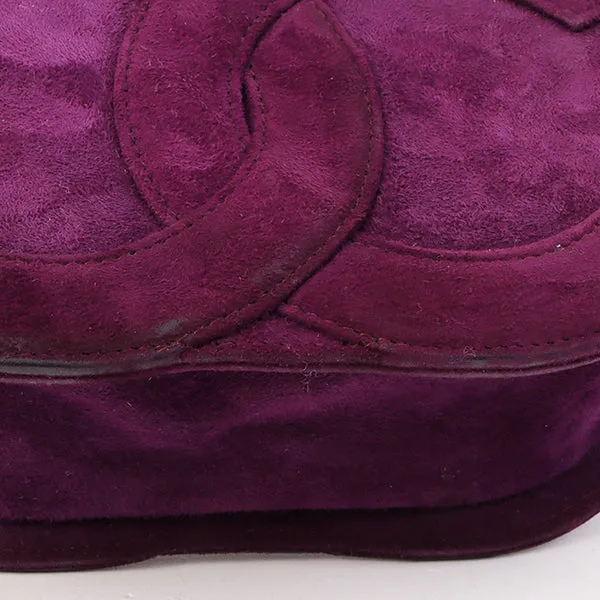 Chanel Around 1990 Made Suede Big Cc Mark Stitch Fringe Chain Bag Purple