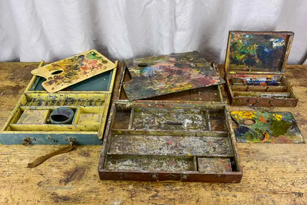 Collection of three antique French paint boxes