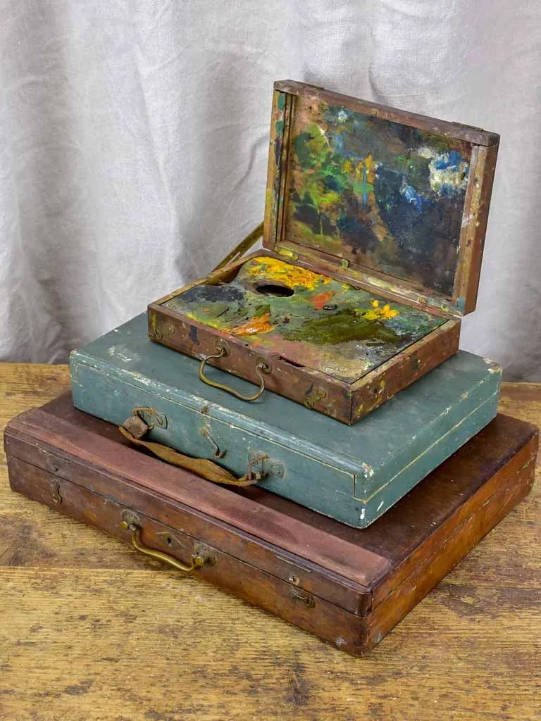 Collection of three antique French paint boxes
