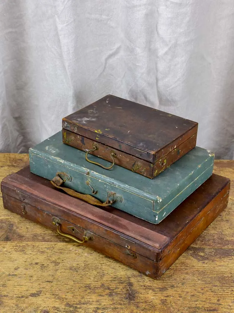 Collection of three antique French paint boxes