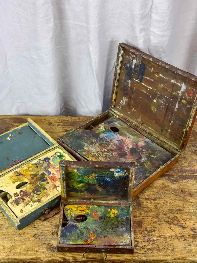 Collection of three antique French paint boxes