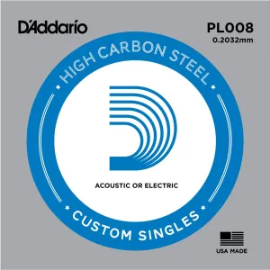 Daddario PL008 Plain Steel Guitar Single String, .008