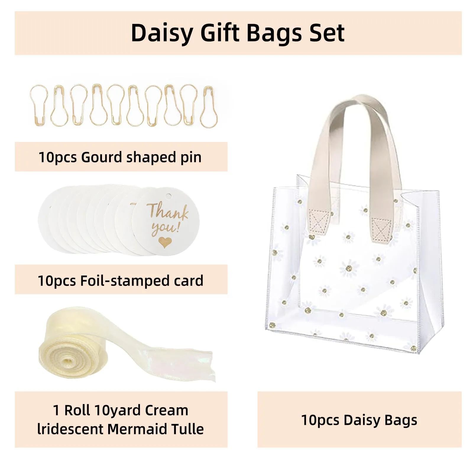 Daisy Floral Clear Ribbon Gift Party Favor Bag
