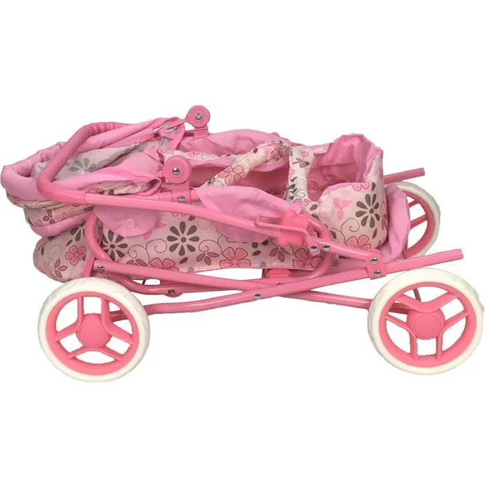 Girls Retro Style Doll Pram - Flower