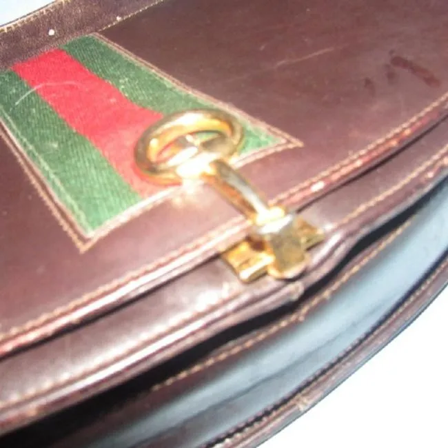 Gucci Horsebit W Hinged Clasp Sherry Stripe Brown Leather Shoulder Bag