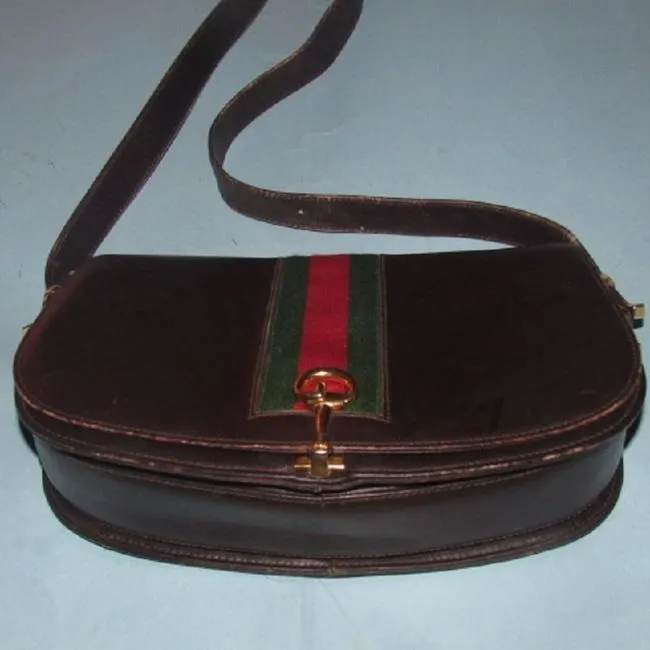 Gucci Horsebit W Hinged Clasp Sherry Stripe Brown Leather Shoulder Bag