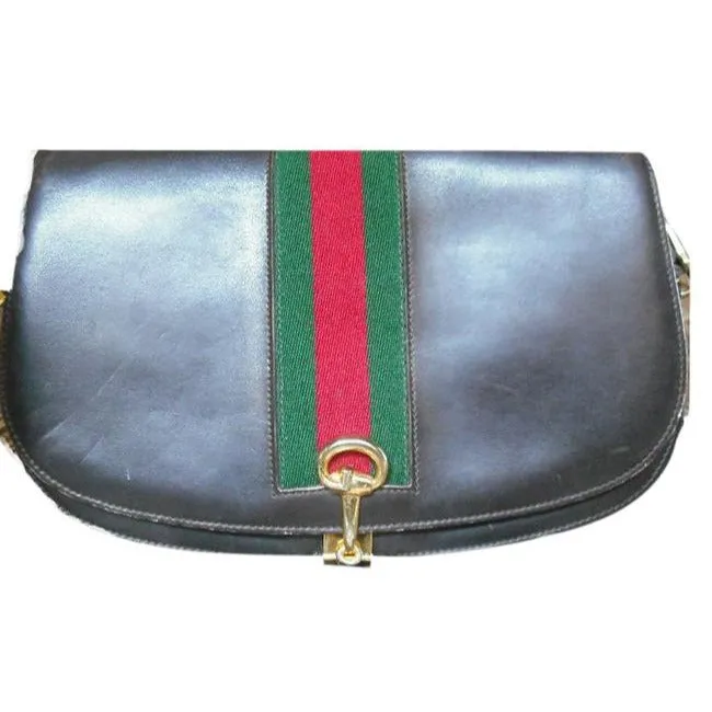 Gucci Horsebit W Hinged Clasp Sherry Stripe Brown Leather Shoulder Bag