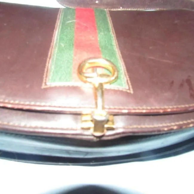 Gucci Horsebit W Hinged Clasp Sherry Stripe Brown Leather Shoulder Bag