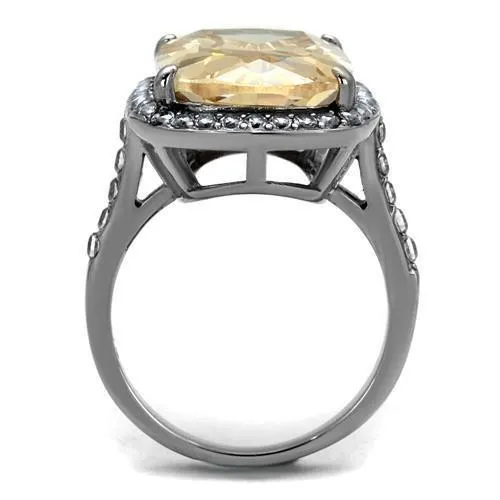 High polished (no plating) Stainless Steel Ring with AAA Grade CZ in Champagne for Women Style TK2503