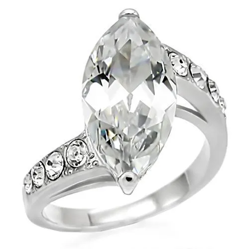 High polished (no plating) Stainless Steel Ring with AAA Grade CZ in Clear for Women Style TK008