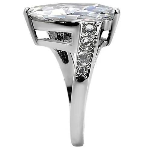 High polished (no plating) Stainless Steel Ring with AAA Grade CZ in Clear for Women Style TK008