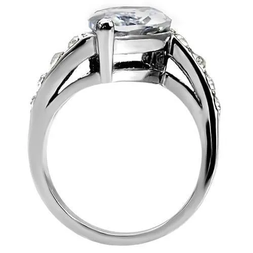 High polished (no plating) Stainless Steel Ring with AAA Grade CZ in Clear for Women Style TK008
