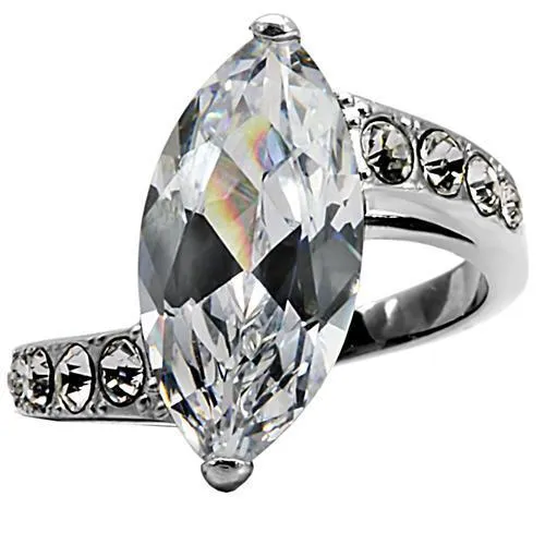High polished (no plating) Stainless Steel Ring with AAA Grade CZ in Clear for Women Style TK008