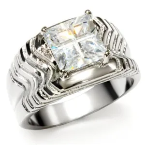 High polished (no plating) Stainless Steel Ring with AAA Grade CZ in Clear for Women Style TK028