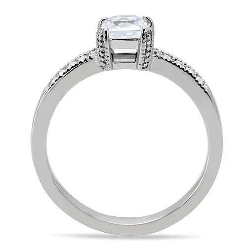 High polished (no plating) Stainless Steel Ring with AAA Grade CZ in Clear for Women Style TK199
