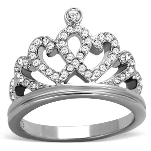 High polished (no plating) Stainless Steel Ring with Top Grade Crystal in Clear for Women Style TK1923
