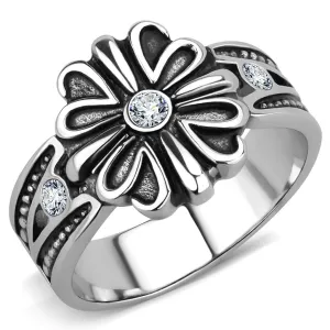 High polished (no plating) Stainless Steel Ring with Top Grade Crystal in Clear for Women Style TK3462
