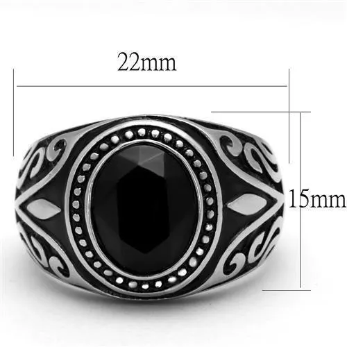 High polished (no plating) Stainless Steel Ring with Top Grade Crystal in Jet for Women Style TK2231