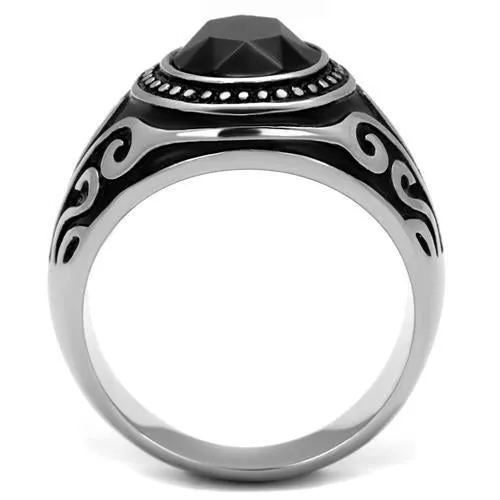 High polished (no plating) Stainless Steel Ring with Top Grade Crystal in Jet for Women Style TK2231