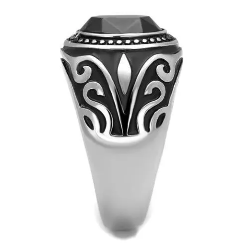 High polished (no plating) Stainless Steel Ring with Top Grade Crystal in Jet for Women Style TK2231