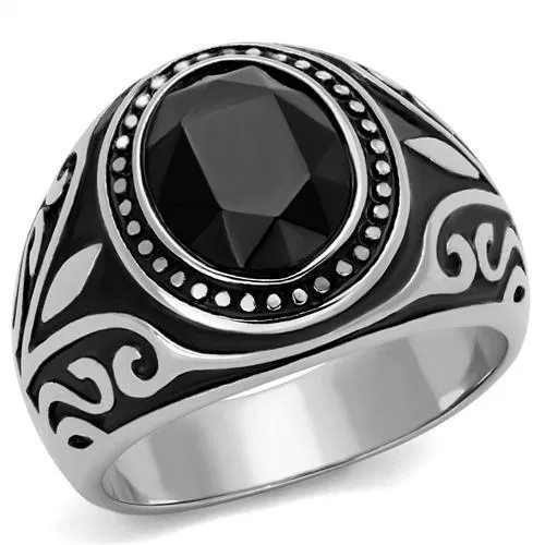 High polished (no plating) Stainless Steel Ring with Top Grade Crystal in Jet for Women Style TK2231