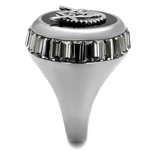 High polished (no plating) Stainless Steel Ring with Top Grade Crystal in Jet for Women Style TK2666