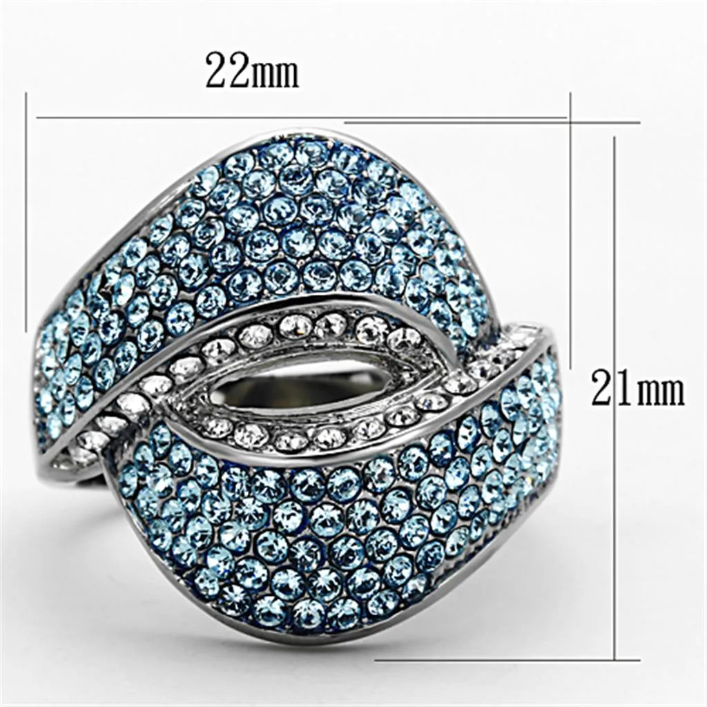 High polished (no plating) Stainless Steel Ring with Top Grade Crystal in Sea Blue for Women Style TK1303