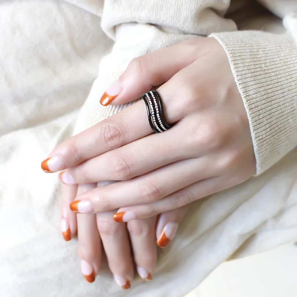 IP Black(Ion Plating) Stainless Steel Ring with AAA Grade CZ in Clear for Women Style DA126