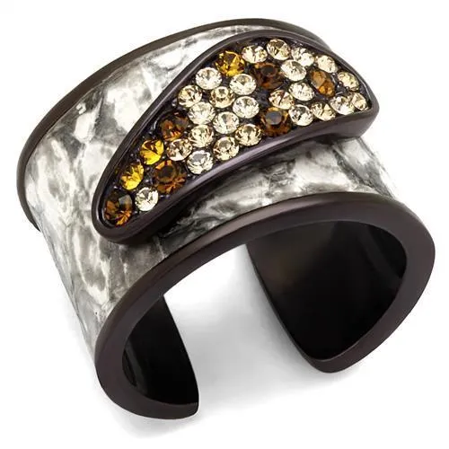 IP Dark Brown (IP coffee) Stainless Steel Ring with Top Grade Crystal in Multi Color for Women Style TK2781