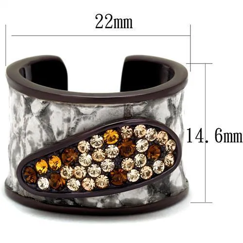 IP Dark Brown (IP coffee) Stainless Steel Ring with Top Grade Crystal in Multi Color for Women Style TK2781