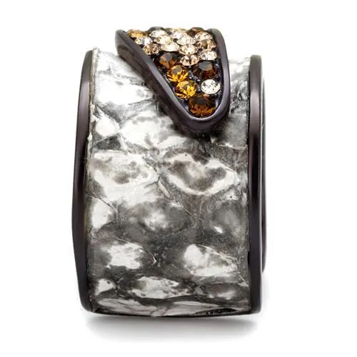 IP Dark Brown (IP coffee) Stainless Steel Ring with Top Grade Crystal in Multi Color for Women Style TK2781