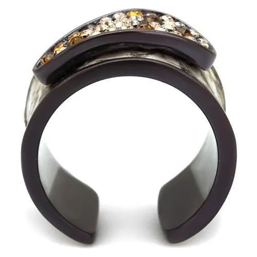 IP Dark Brown (IP coffee) Stainless Steel Ring with Top Grade Crystal in Multi Color for Women Style TK2781