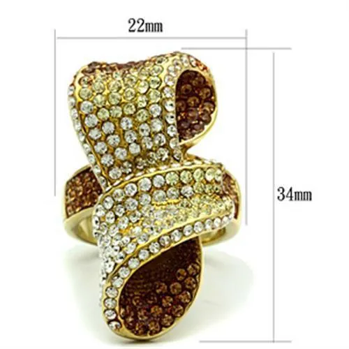 IP Gold(Ion Plating) Brass Ring with Top Grade Crystal in Multi Color for Women Style GL307