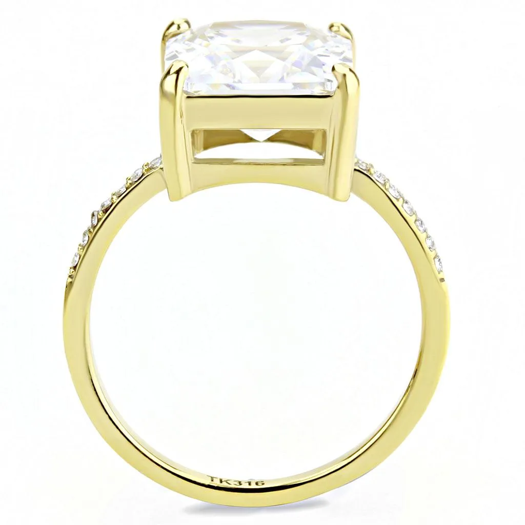 IP Gold(Ion Plating) Stainless Steel Ring with AAA Grade CZ in Clear for Women Style DA172