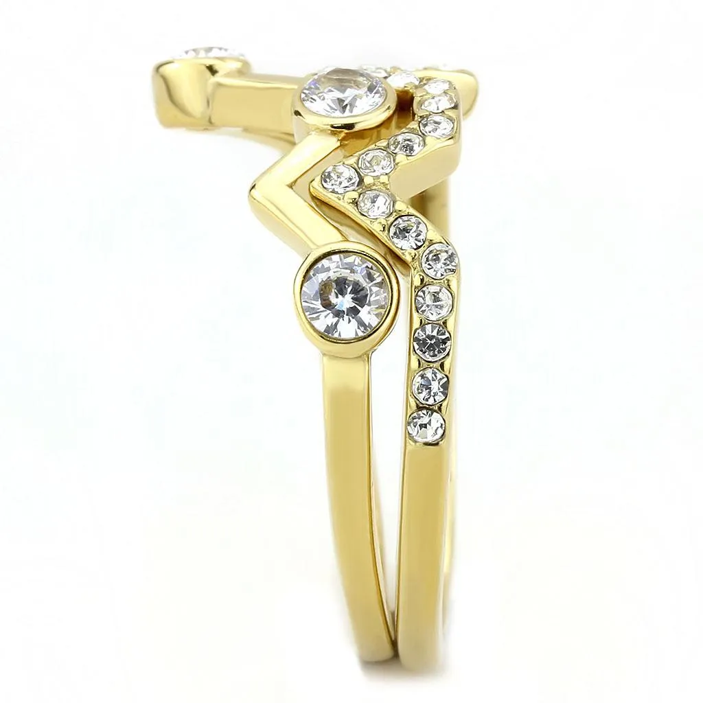 IP Gold(Ion Plating) Stainless Steel Ring with AAA Grade CZ in Clear for Women Style TK3596